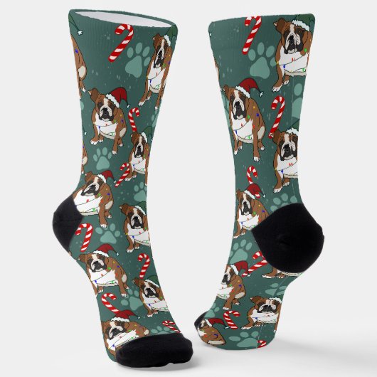 Weihnachtsfeiertag Englisch Bulldog Socken (Gewinkelt)