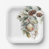 Weihnachtsfeiertag Evergreen Pinecones Pappteller (Vorderseite)