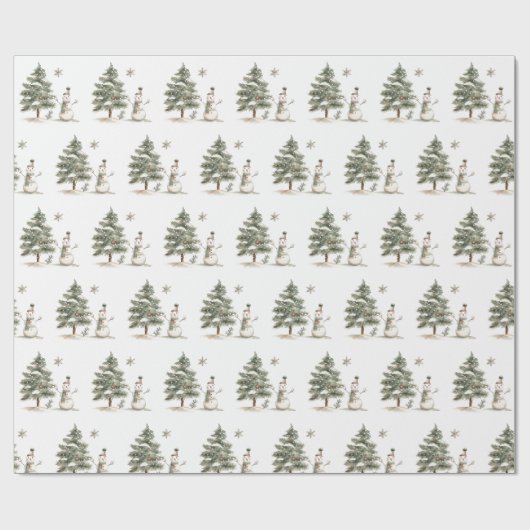 Weihnachtsfeiertag Fine Tree Snow Mann Geschenkpapier (Flach)