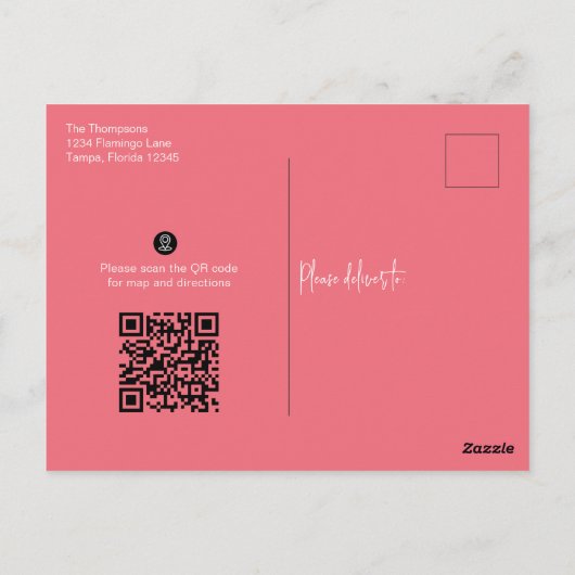 Weihnachtsfeiertag Flamingo QR Code Wegbeschreibun Postkarte (Rückseite)