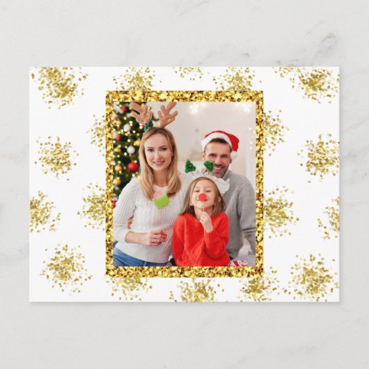 Weihnachtsfeiertag Foto Gold Glitzer Postkarte (Vorderseite)