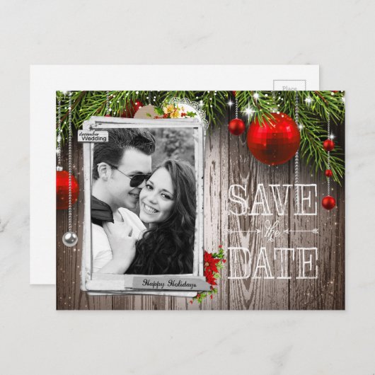 Weihnachtsfeiertag - Foto Save the Date Ankündigungspostkarte (Vorne/Hinten)