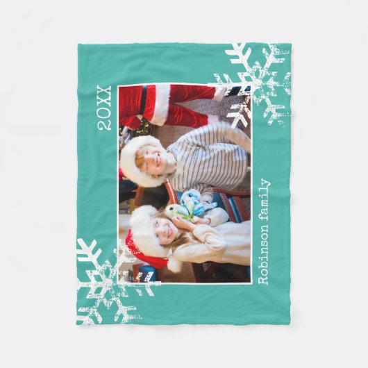 Weihnachtsfeiertag Foto Snowflake Aquamarin Fleecedecke (Vorderseite)
