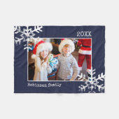 Weihnachtsfeiertag Foto Snowflake Navy Blau Fleecedecke (Vorderseite (Horizontal))
