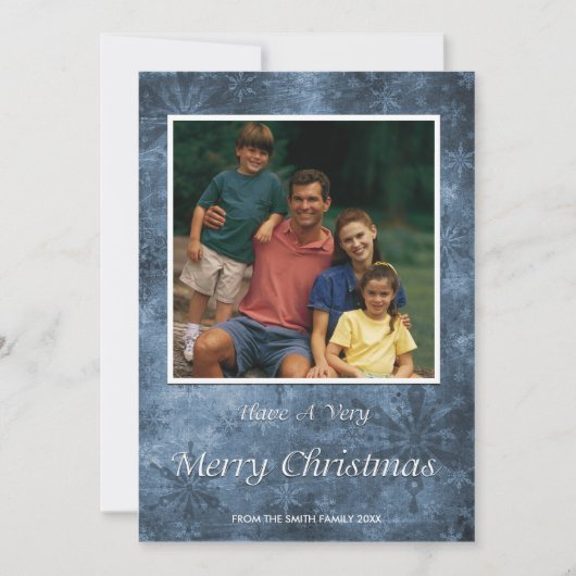 Weihnachtsfeiertag Fotokarte Blaue Schneeflocken Feiertagskarte (Vorderseite)