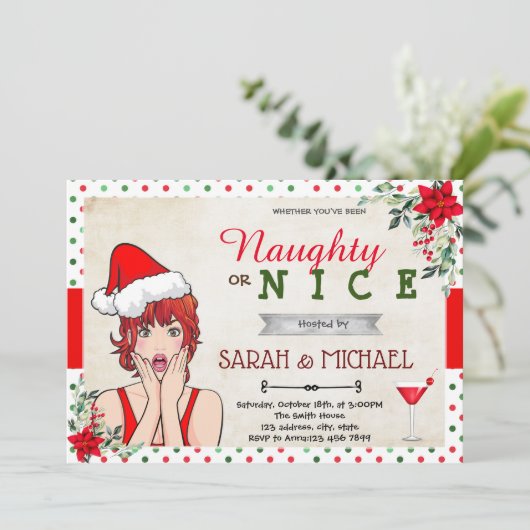 Weihnachtsfeiertag frech oder nette Einladung (Stehend Vorderseite)