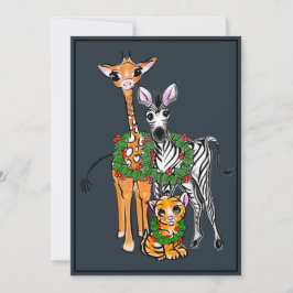 Weihnachtsfeiertag Giraffe, Zebra, Tiger Feiertagskarte