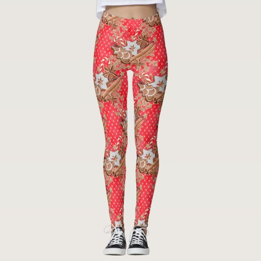 Weihnachtsfeiertag Glitzer Lebkuchen Leggings (Vorderseite)