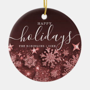 Weihnachtsfeiertag Glitzer Schnee Rose Gold Keramik Ornament