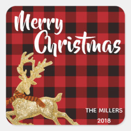 Weihnachtsfeiertag Gold Glitzer Rentier Quadratischer Aufkleber