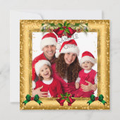 Weihnachtsfeiertag Gold Roter Glitzer Foto Einladung (Rückseite)