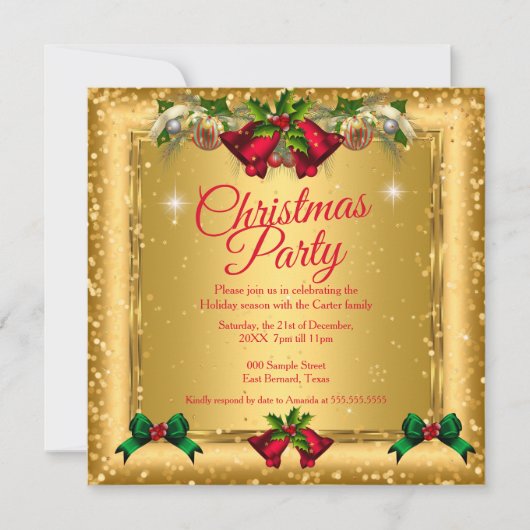 Weihnachtsfeiertag Gold Roter Glitzer Foto Einladung (Vorderseite)