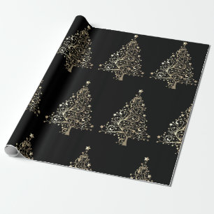Weihnachtsfeiertag Gold Treppen Stars Schwarz  Geschenkpapier