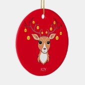 Weihnachtsfeiertag Goldenes Hirsch auf Rot Keramik Ornament (Rechts)