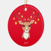 Weihnachtsfeiertag Goldenes Hirsch auf Rot Keramik Ornament (Links)