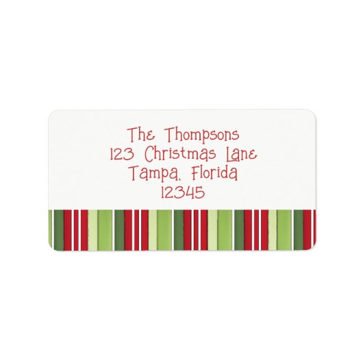 Weihnachtsfeiertag Grüner Roter Streifen Whimsikum Adressaufkleber (Vorne)