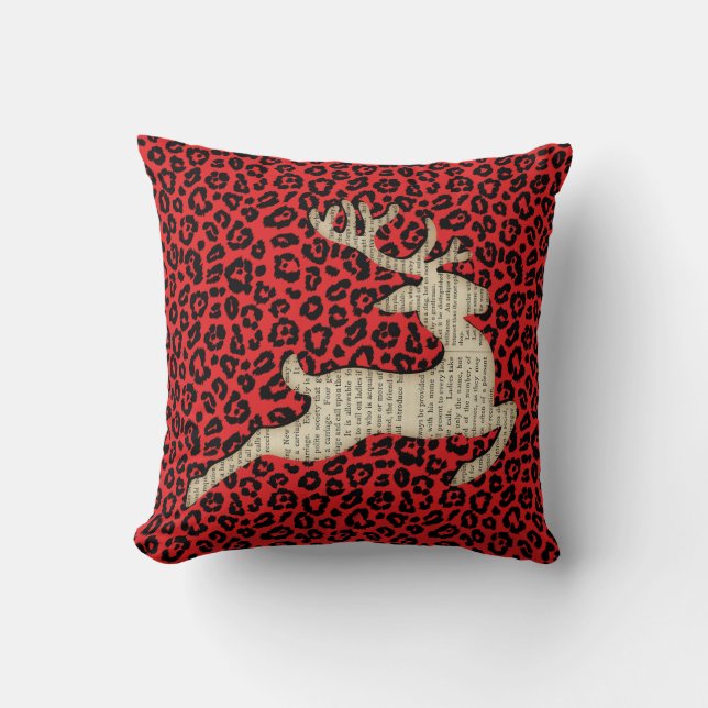 Weihnachtsfeiertag Hirsch Red Black Leopard Print Kissen (Vorderseite)