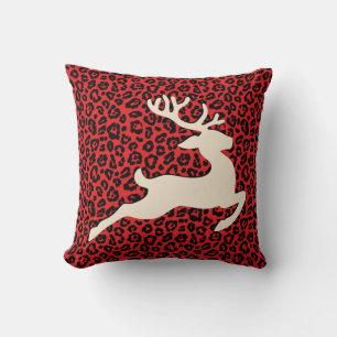 Weihnachtsfeiertag Hirsch Red Black Leopard Print Kissen