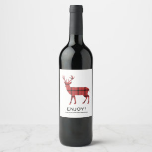 Weihnachtsfeiertag Hirsch Rot Kariert Tartan Muste Weinetikett