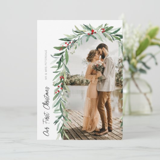 Weihnachtsfeiertag Hochzeitsankündigung Dankeskarte (Stehend Vorderseite)