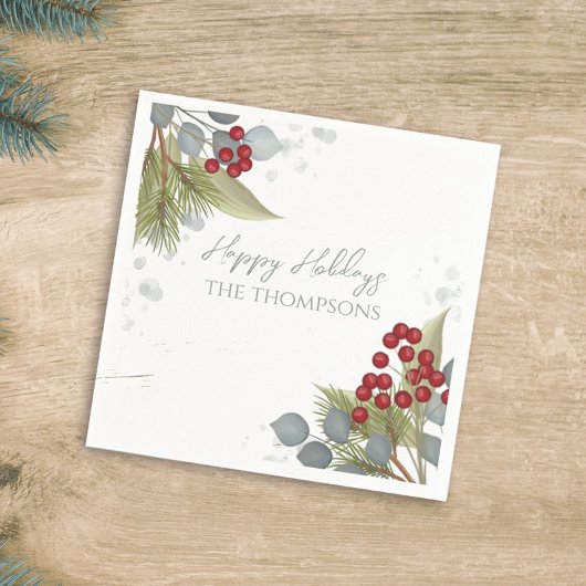 Weihnachtsfeiertag Holly Berries Grüne Silber Serviette