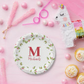 Weihnachtsfeiertag Holly Berries Monogram Pappteller (Party)
