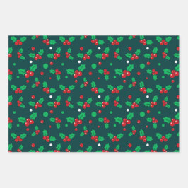 Weihnachtsfeiertag Holly Berry Mistletoss Muster Geschenkpapier Set