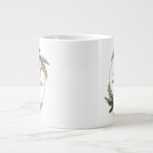 Weihnachtsfeiertag Holly Berry Wreath Jumbo-Tasse (Vorderseite)