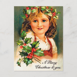 Weihnachtsfeiertag Holly Mädchen Postkarte
