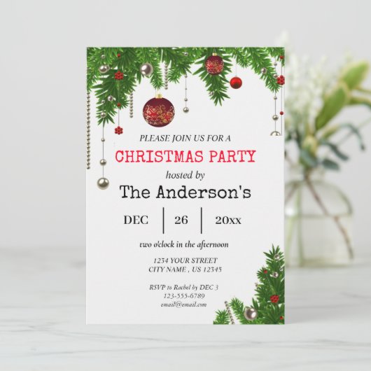 Weihnachtsfeiertag Holly Party Einladung (Stehend Vorderseite)