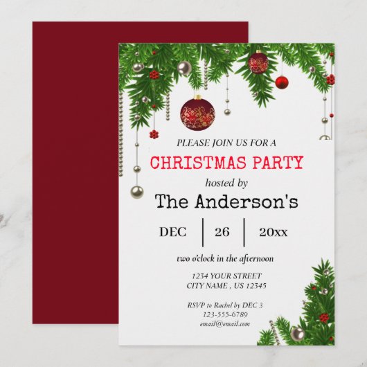 Weihnachtsfeiertag Holly Party Einladung (Vorne/Hinten)