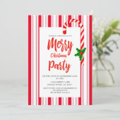 Weihnachtsfeiertag Holly Red Candy Strip Muster Einladung (Stehend Vorderseite)