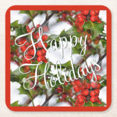 Weihnachtsfeiertag Holly Verlasse Red Berries Must Rechteckiger Pappuntersetzer (Vorderseite)
