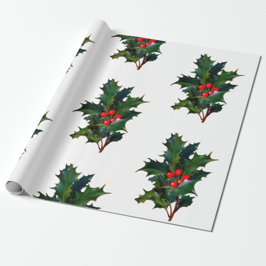 Weihnachtsfeiertag Holly Wrapping Paper Geschenkpapier (Ungerollt)