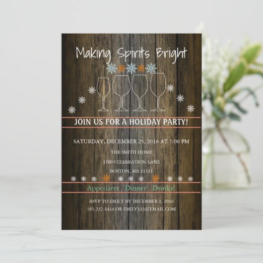 Weihnachtsfeiertag Holz Hintergrund Schneeflocke P Einladung (Stehend Vorderseite)