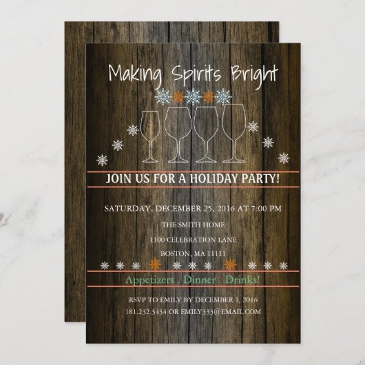 Weihnachtsfeiertag Holz Hintergrund Schneeflocke P Einladung (Vorne/Hinten)