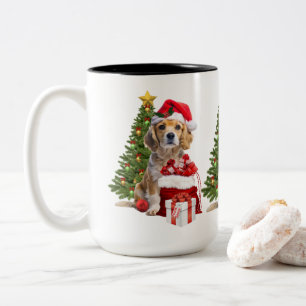 Weihnachtsfeiertag Hund mit Santa Hut Zweifarbige Tasse