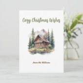 Weihnachtsfeiertag Hütte Bergwald Feiertagskarte (Stehend Vorderseite)