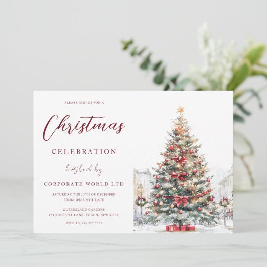 Weihnachtsfeiertag im Firmengebäude des Festbaumbü Einladung (Stehend Vorderseite)
