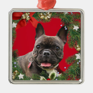 Weihnachtsfeiertag im französischen Bulldog Ornament Aus Metall