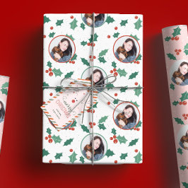 Weihnachtsfeiertag im Grünen und Weißen Foto Geschenkpapier