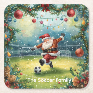 Weihnachtsfeiertag im Weihnachtsmann-Claus Soccer- Rechteckiger Pappuntersetzer