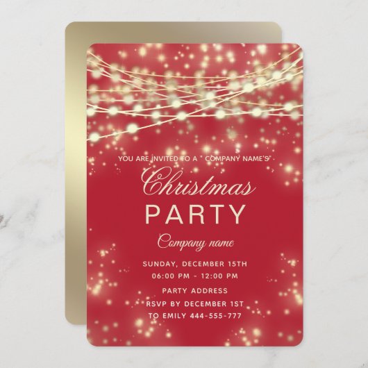 Weihnachtsfeiertag in Gold Party rot Einladung (Vorne/Hinten)