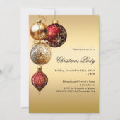 Weihnachtsfeiertag in Gold-Rot-Baubles-Party Einladung (Vorderseite)