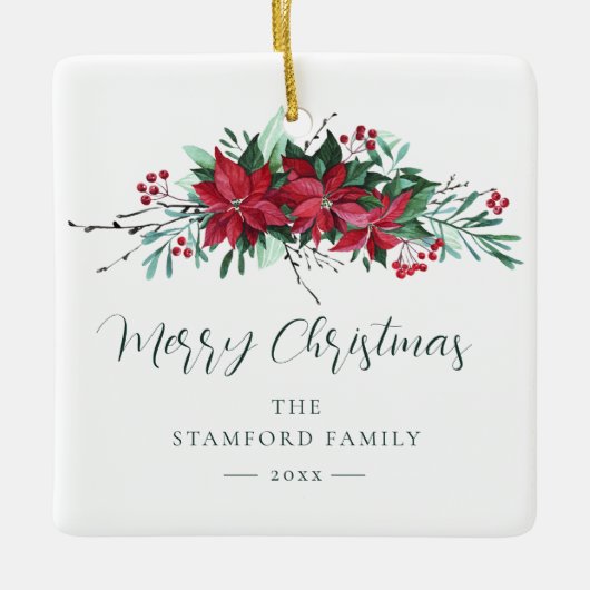 Weihnachtsfeiertag in Poinsettia Keramikornament (Vorderseite)