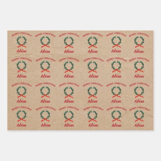 Weihnachtsfeiertag Individuelle Name Kraft Geschenkpapier Set (Vorderseite)