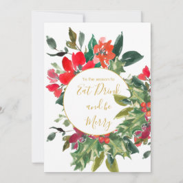 Weihnachtsfeiertag Jahreszeit Holly Wreath Gold Einladung