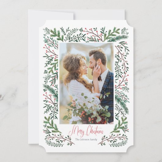 Weihnachtsfeiertag | Kiefernbaumrahmen | Fotokarte Feiertagskarte (Vorderseite)