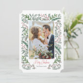 Weihnachtsfeiertag | Kiefernbaumrahmen | Fotokarte Feiertagskarte (Stehend Vorderseite)