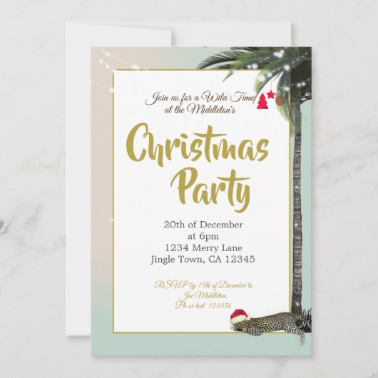Weihnachtsfeiertag Leopard Palm String Lights Einladung (Vorderseite)